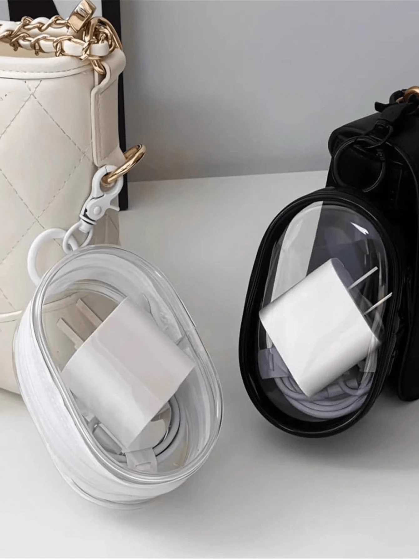 1 件便携式迷你透明拉链收纳袋钥匙扣，多功能收纳袋钥匙吊坠，带钥匙扣的耳机和充电器盒，透明旅行配件，旅行收纳袋，化妆包，化妆包，度假收纳袋，大容量化妆品收纳盒化妆盒，适用于口红、刷子、护肤品、手机、硬币、小物品，适用于家庭、礼物、度假和节日万圣节圣诞节多功能用途 - 彩色 - 查看 1