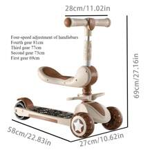 Folding Scooter For Young Children Boys And Girls Baby Three In One Can Sit Can Ride Slippery Slide Can Slide Can Sit With Push Push Music Light Three-Wheeled Hand Push,Back To School