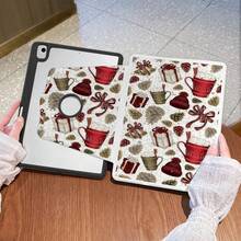 Khe cắm bút + Ốp lưng iPad Pro 2024 xoay 720° 13 inch/5/6/Pro 1st 2nd/7th /Air 2024 4th 5th Gen/8/9th Gen/4th 10th Generation Lỗ logo chống sốc bằng da PU họa tiết bông tuyết ông già Noel Ốp lưng iPad - Đen và trắng - Xem 1
