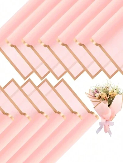 20张豪华花卉包装纸 - 平折，防水，双面，饰以优雅的玫瑰金边 - 鲜艳的粉色、黑色和白色，精致的花束图案，非常适合婚礼、生日、花店、DIY工艺品、冬季派对和礼品包装。