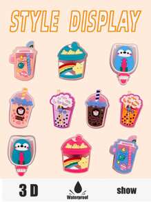 10 piezas de botones decorativos de PVC en forma de lindo té con leche rosado, cono de helado, pastel y zuecos, adornos para zapatos multiusos, desmontables y reemplazables, ideales para manualidades y personalizar zapatos.