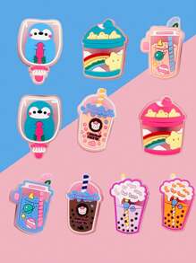 10 piezas de botones decorativos de PVC en forma de lindo té con leche rosado, cono de helado, pastel y zuecos, adornos para zapatos multiusos, desmontables y reemplazables, ideales para manualidades y personalizar zapatos.