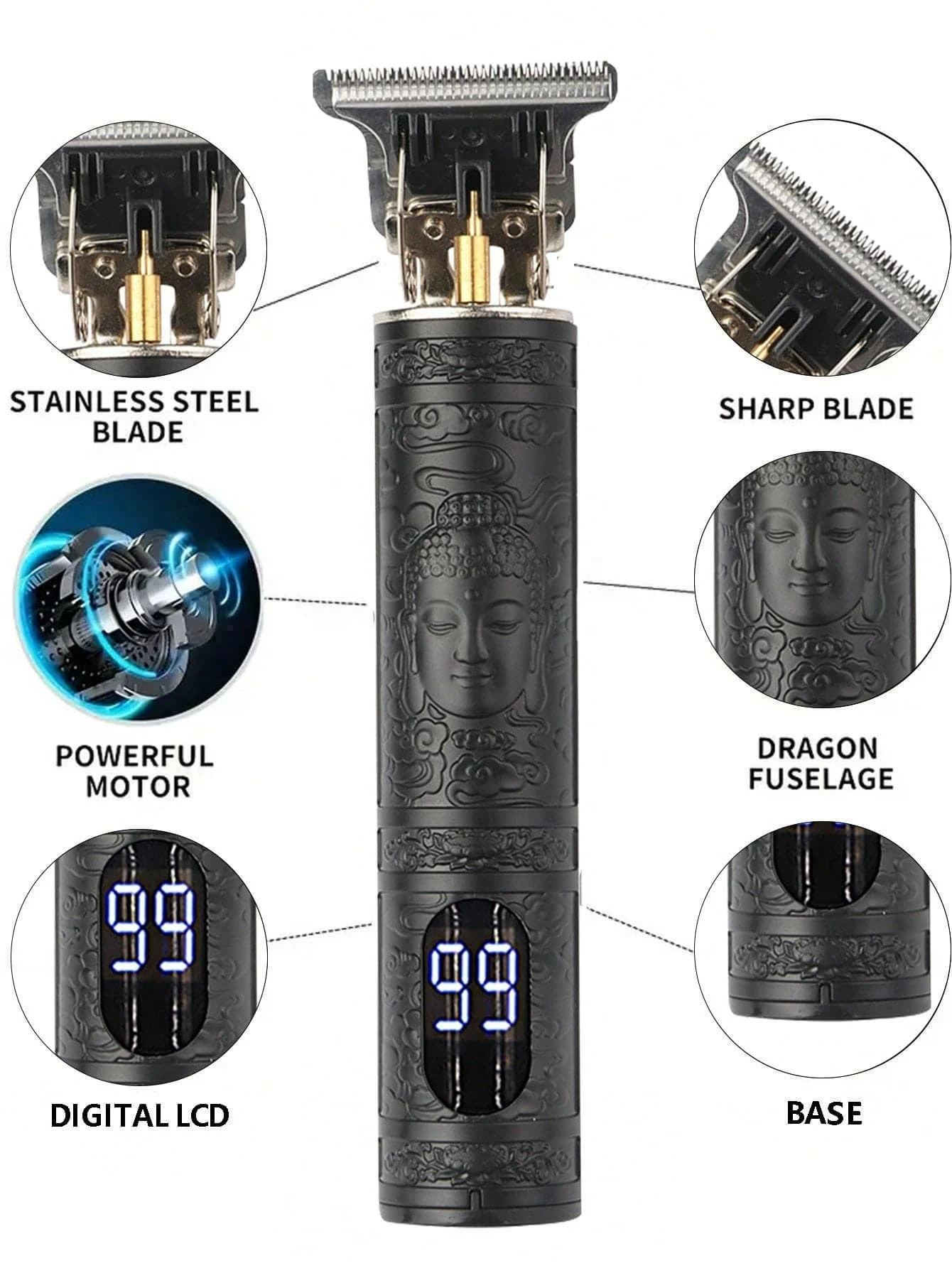 T9 Electric Hair Trimmer With Digital Display, TShaped Blade Hair