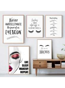 1pc Tranh vải trang điểm thời trang in hình lông mày lông mi trích dẫn nghệ thuật treo tường áp phích trang trí thẩm mỹ viện cho bé gái phòng ngủ không có khung - Nhiều màu - Xem 4