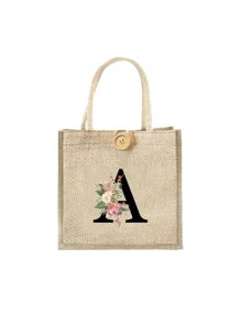 Letter Print Tote Bag, Floral Print Linen Tote Bag, Button Decor Tote Bag, Minimalist Large Capacity Tote Bag, Portable Casual Storage Tote Bag, Multi-Function Shopping Bag, New Design, Large Capacity - Khaki - View 22