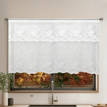 1pc Double Ruffle Curtain Rod Pocket Curtain, Country Style Embroidered Sheer Half Curtain, No Need Drilling, For Bedroom, Kitchen, Bathroom - White - View 3