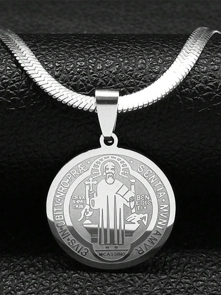 圣贝尼托吊坠项链，男士不锈钢蛇骨链项链，男女皆宜的时尚配饰，情侣礼物 - 項鍊 - 查看 1