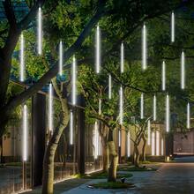 Dây đèn mưa sao băng năng lượng mặt trời, 8 bóng đèn 192LED, chống thấm nước, đèn thả tuyết rơi hình giọt nước cho cây, trang trí tiệc cưới trong vườn, lễ Giáng sinh, lễ Tạ ơn và Halloween, quà tặng ngày lễ năm mới, đèn dây ngoài trời năng lượng mặt trời - Trắng - Xem 4