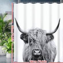 1 pièce Rideau de douche en tissu de style ferme avec vache des hautes terres, rideau de douche avec crochets, vache drôle, taureau, vache et fleurs sur marbre pour salle de bain 180cm x 180cm. Décoration de salle de bain d'été, accessoires de rentrée scolaire