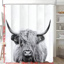 1 pièce Rideau de douche en tissu de style ferme avec vache des hautes terres, rideau de douche avec crochets, vache drôle, taureau, vache et fleurs sur marbre pour salle de bain 180cm x 180cm. Décoration de salle de bain d'été, accessoires de rentrée scolaire