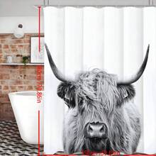 1 pièce Rideau de douche en tissu de style ferme avec vache des hautes terres, rideau de douche avec crochets, vache drôle, taureau, vache et fleurs sur marbre pour salle de bain 180cm x 180cm. Décoration de salle de bain d'été, accessoires de rentrée scolaire