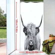 1 pièce Rideau de douche en tissu de style ferme avec vache des hautes terres, rideau de douche avec crochets, vache drôle, taureau, vache et fleurs sur marbre pour salle de bain 180cm x 180cm. Décoration de salle de bain d'été, accessoires de rentrée scolaire