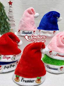 (Customized) 1pc Personalized Embroidered Polyester Fiber Christmas Hat, Solid Color, Winter Hat, Christmas Gift, Christmas Decorations, ,Colorful,Cute,Adorable,Funny,Kawaii,Y2K,Stylish,Unisex,Casual,Custom,Personalized,Unique,Customized,Ideal Gifts For Him,Ideal Gifts For Her,Her,Boyfriend,Girlfriend,Family,Friends,Vacay Vibe Au - Red - View 10