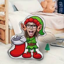 定制圣诞图案脸部毛绒枕头，个性化照片印刷，柔软可爱，非常适合朋友、情侣、父母、圣诞礼物，双面印刷，拉链开合，方便清洁 - 上傳圖片客製化抱枕 - 查看 2