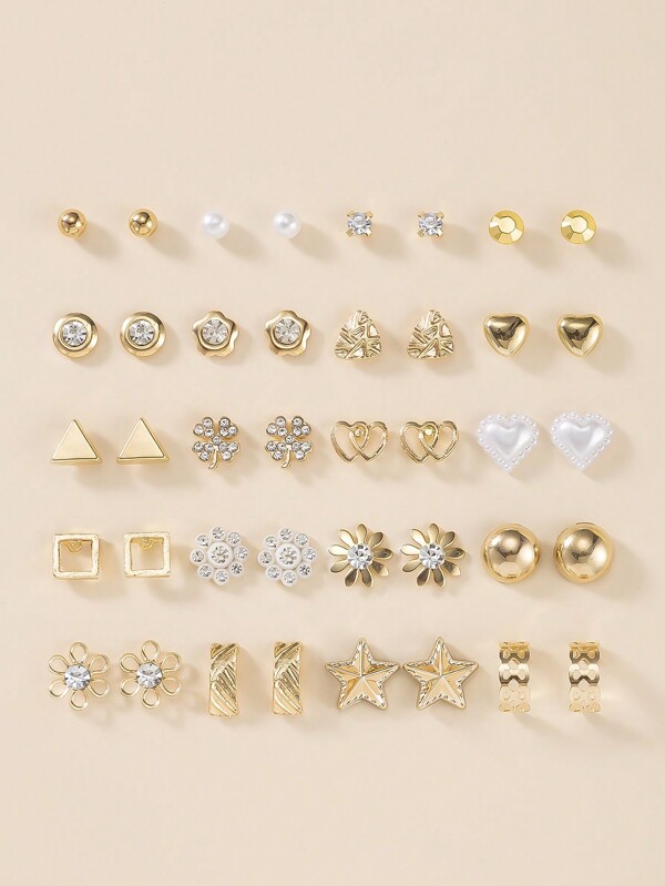 40 pièces/set Boucles d'oreilles pendantes en métal, cristal et verre à la mode, design de fleurs et de lettres. Cadeau de bijoux pour femmes pour les vacances, le port quotidien, la Saint-Valentin, la mère, la fête des mères