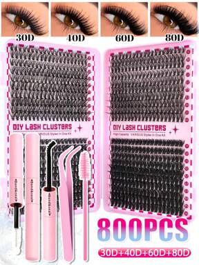 800PCS Individual Lash Clusters High Capicaty 30D+40D+60D+80D D Curl 9-16mm DIY Lash Clusters Natural Look&Extra Thick&Wispy&Ultra Soft&Super Light Reusable Individual Segmented False Eyelashes Eyelash Extension Kit With Makeup Tools Bond And Seal&Lash Tweezers&Lash Brush For Self Use At Home Or On-The-Go For Daily Life&Wedding&Dating&Party&Music Festival&Halloweenlash Clusters Kit,Lashes,Eyelashes,Fake Lashes