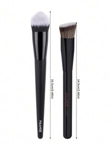 MAANGE 2pcs Soft Makeup Brush Set, Protable Smudge Cosmetic Brush Makeup Brush With Foundation Brush Blush Brush Loose Powder Brush Eye Shadow Brush Contour Brush Concealer Brush Makeup Tools Gift For Women & Girl Travel Makeup Brush - 黑色 - 查看 3