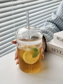 1 Stück 450ml Glas Tasse mit Deckel und Trinkhalm, transparente Tee Kaffee Tasse, Saft Glas, kann Milch Mokka Becher, Frühstückstasse, Trinkgeschirr