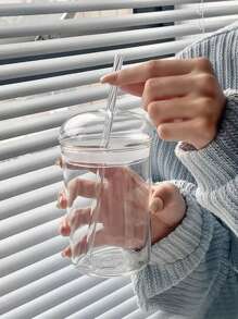 1 Stück 450ml Glas Tasse mit Deckel und Trinkhalm, transparente Tee Kaffee Tasse, Saft Glas, kann Milch Mokka Becher, Frühstückstasse, Trinkgeschirr