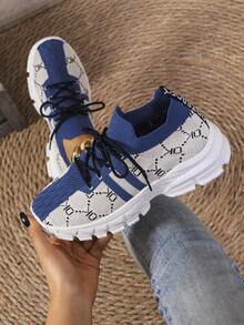 2024 女式弹力针织高帮休闲运动鞋，透气，厚底，踝靴 - 彩色 - 查看 6