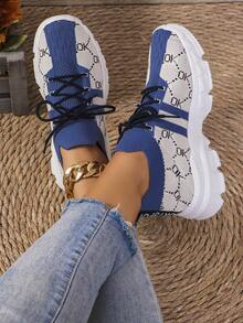 2024 女式弹力针织高帮休闲运动鞋，透气，厚底，踝靴 - 彩色 - 查看 5