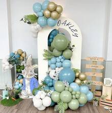 Green Blue Balloon Garland Double Stuffed Olive Blue White Balloons Dusty Avocado Green Balloons Beige Cream Metallic Gold Balloon Arch Kit For Baby Shower Baptism Birthday Wedding Party Decor - 藍色 - 查看 4