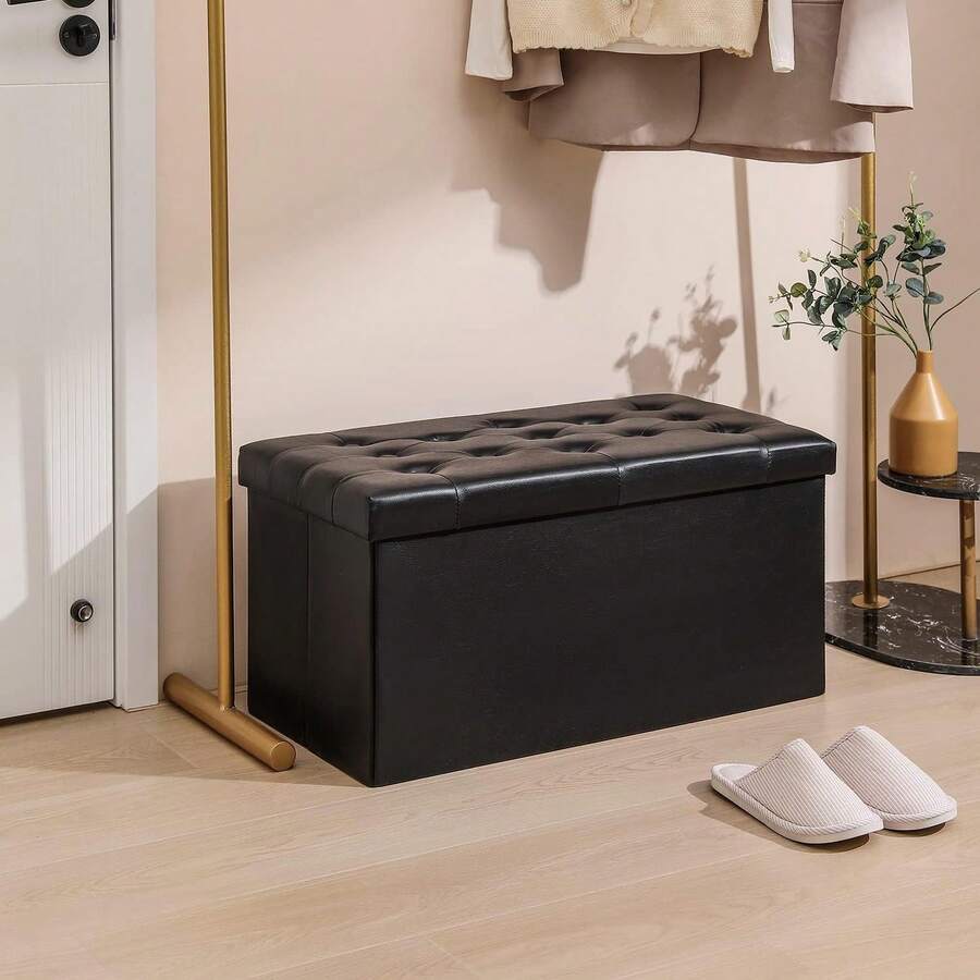PRANDOM Extra Large Ottoman With Storage [1Pack] Velvet Folding Small