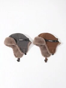 1 件男女通用纯色带防水面料经典 Ushanka 帽子，保暖内衬保暖冬季户外运动滑雪滑雪板护耳帽，适合日常使用 - A - 查看 2