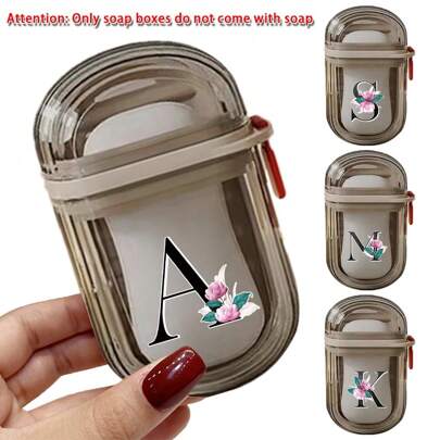 便携式防滑肥皂盒家用浴室肥皂收纳盒创意透明旅行肥皂盒可拆卸旅行架耐用易清洁塑料材质旅行必备圣诞万圣节礼物首字母名称 26 个字母图案
