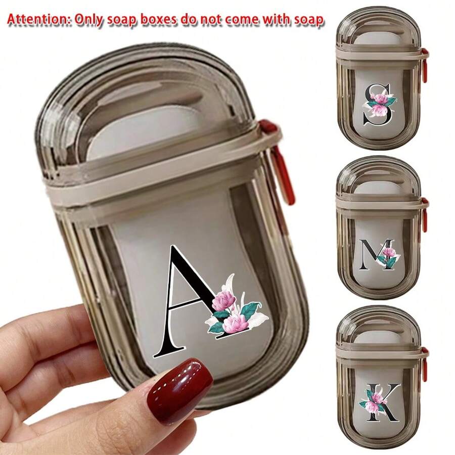 Home Bathroom Soap Storage Case Creative Transparent Soap Case Portable Non-Slip Soap Box Detachable Travel Holder Durable Easy To Clean Plastic Material Suitable For Home Travel Back To School Initial Name 26 Letters Pattern