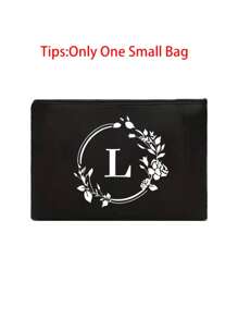 Czarna lniana torebka, torba typu tote, z nadrukiem białych liter wieńca, z kosmetyczką, prosta i elegancka, spersonalizowana torba na prezent ślubny dla druhny, kosmetyczka, prosta torba podróżna do przechowywania, najlepsze prezenty dla nauczycieli na Boże Narodzenie - Czarne - Zobacz 55