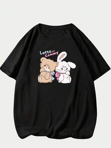 Latte Cammy Printed T-Shirt Unisex Streetwear Comfortable Short Sleeve T-Shirt Top - màu đen - Xem 1