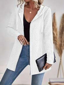 Women Fashion Elegant Texture Melange Zip-Up Hoodie Cardigan, Autumn/Winter White Spring - White - View 4