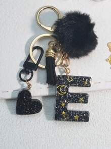 1 件树脂星空环氧字母钥匙扣，带流苏和黑色毛球装饰，送给朋友和母亲的礼物，汽车配件包饰，书包挂绳，带身份证夹，汽车配件包饰 - 黑色 - 查看 27