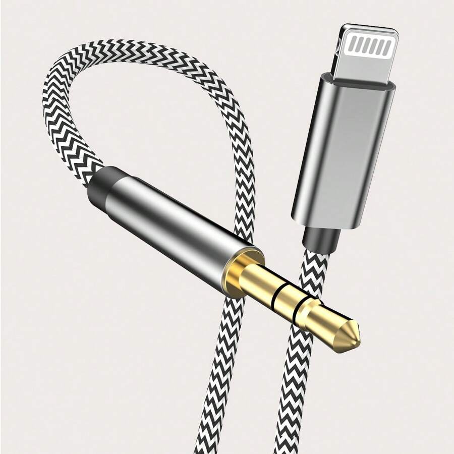 1 pieza Cable auxiliar para auto de tipo Nylon trenzado de Type-C/Lightning a 3.5mm, compatible con 16/15/14/13/12/11/XR/XS/iPad, adaptador de auriculares, cable de extensión - Patrón de piel de serpiente - Ver 1