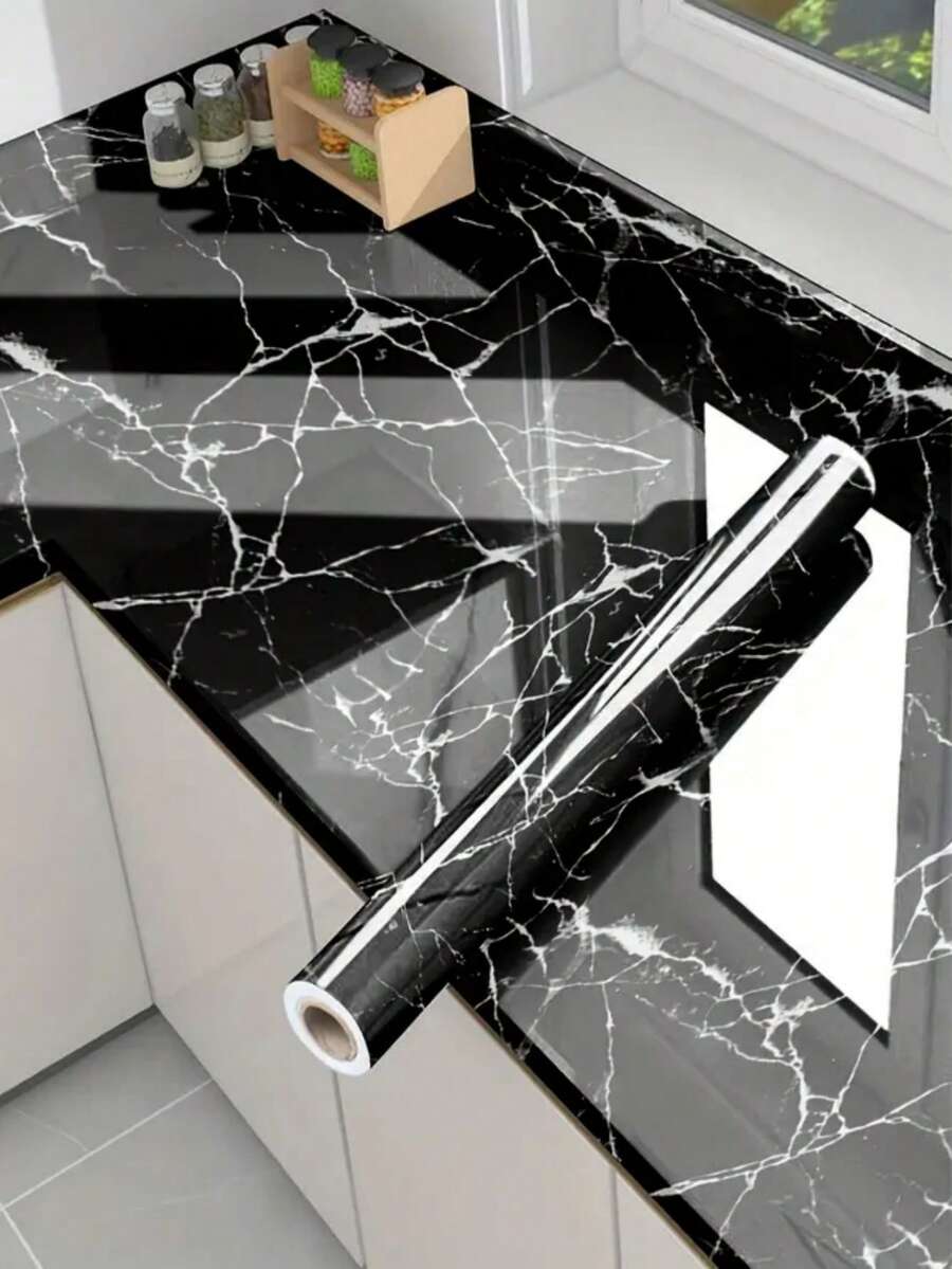 1 Roll Black Marble Waterproof OilProof Self Adhesive Vinyl Wallpaper