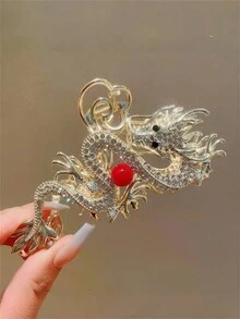1 件装女士优雅波西米亚风大号金属龙爪发夹，发夹适合盘发 - 金色 - 查看 8