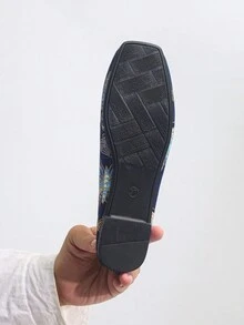 Giày lười mũi vuông đế bằng mùa xuân thu mới giản dị cỡ lớn, giày lười trang trí nhẹ thoải mái cho nữ đi ngoài trời, cỡ 36-43 - Màu xanh lam - Xem 7