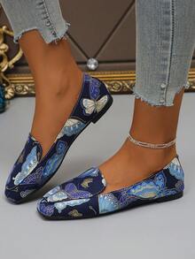 Giày lười mũi vuông đế bằng mùa xuân thu mới giản dị cỡ lớn, giày lười trang trí nhẹ thoải mái cho nữ đi ngoài trời, cỡ 36-43 - Màu xanh lam - Xem 3