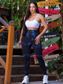 Tie Dye Yoga Leggings, Seamless Butt Lifting Leggings. - 漫遊藍 - 查看 6
