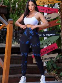 Tie Dye Yoga Leggings, Seamless Butt Lifting Leggings. - 漫遊藍 - 查看 4