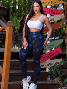 Tie Dye Yoga Leggings, Seamless Butt Lifting Leggings. - 漫遊藍 - 查看 5