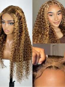 Eulisi 5x5 Deep Wave Closure Wig Highlight Ombre 5x5 HD Lace Closure Wigs Human Hair For Women 180% Density P4/27 Honey Blonde Wet And Wavy Lace Front Wigs Glueless Curly Wigs 26 Inch Halloween Costumes - Piano Color - View 4