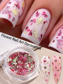 1 瓶花朵美甲装饰混合粉色红色人造花瓣叶子满天星 3D 花朵凝胶抛光 DIY 美甲配件可爱饰品美甲饰品美甲沙龙用品 - 彩色 - 查看 2