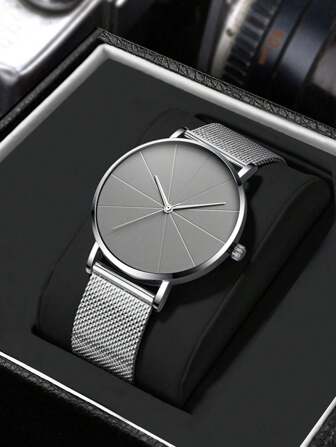 Men Watch Fashion Men's Silver Watch Casual Quartz Watch Stainless Steel Mesh Pointer Watch For Men Gift