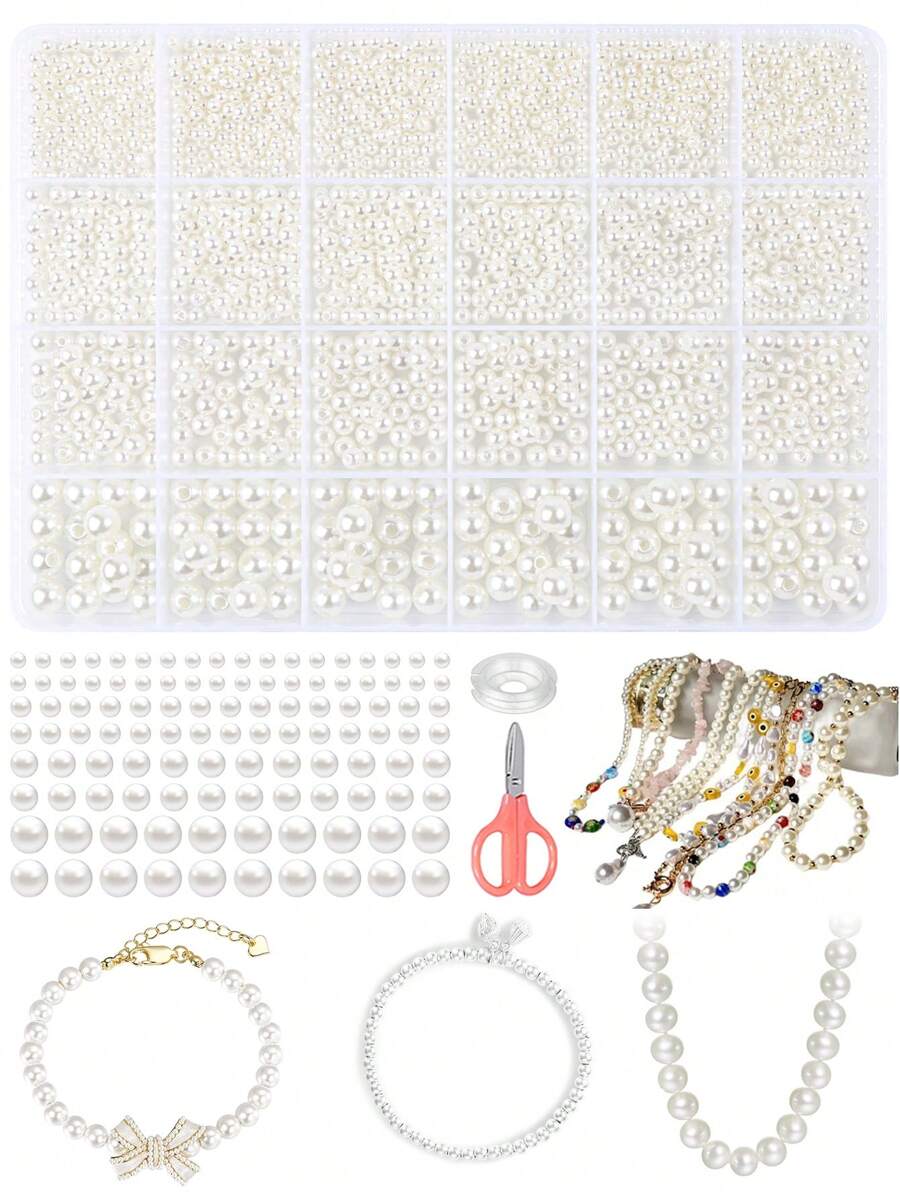 24-Grid 810pcs Beads Bracelet Necklace Making Tools Kit, Handmade DIY Jewelry Kit With Pearls, Crystal Supplies, Great Gift For All Occasions - Imitation Pearl - View 1