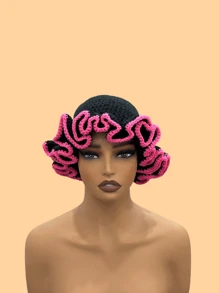 1 件女士手工钩编荷叶边针织贝雷帽，成人软边钟形帽，轻质镂空蕾丝无檐小便帽，有弹性，Y2K 风格，适合日常穿着、摄影、聚会、野餐、户外活动，保暖、防风、保暖耳朵、圣诞节