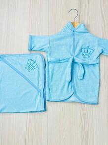 Baby Boy Bath Kit Bathrobe + Towel + Soap Dish - 淺藍色 - 查看 4
