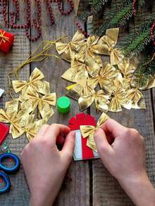 12 件迷你蝴蝶结装饰小巧 DIY 蝴蝶结装饰配件适合作为圣诞树礼物的装饰道具和新年家庭派对装饰 - 彩色 - 查看 5