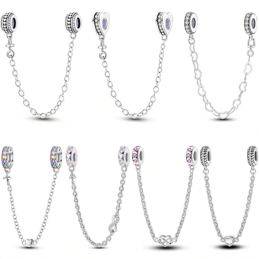 1 件银色闪亮方晶锆石经典浪漫无限心形硅胶锁扣链饰适合原创手链项链吊坠串珠适用于 DIY 珠宝制作女士女孩日常珠宝配饰 - 銀色 - 查看 1